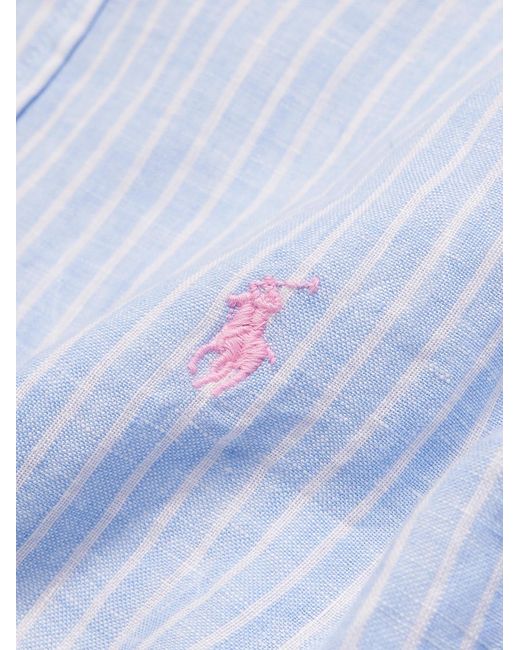 Polo Ralph Lauren Blue Button-Down Collar Striped Linen Shirt for men