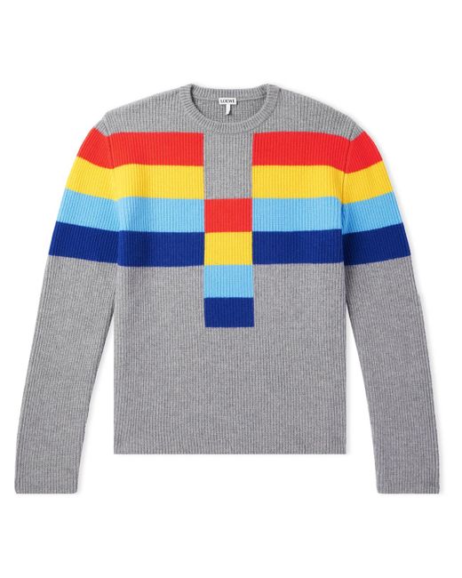 Loewe Gray Grey Striped-pattern Wool-knit Jumper X for men