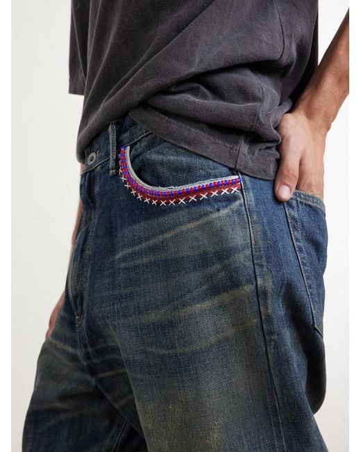 Neighborhood Blue Savage Straight-Leg Bead-Embellished Distressed Jeans for men