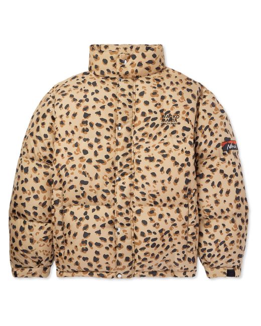 Wacko Maria Natural Nanga Logo-embroidered Leopard-print Quilted Shell Down Jacket for men
