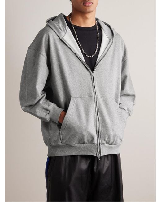 Balenciaga Gray Distressed Cotton-jersey Zip-up Hoodie for men