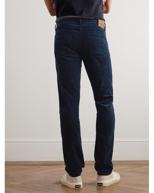 Tom Ford Blue Slim-Fit Cotton-Blend Corduroy Trousers for men