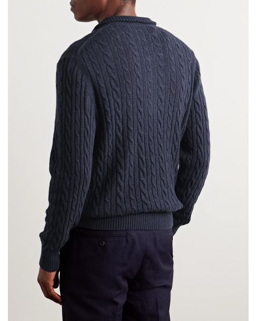 Loro Piana Blue Slim-Fit Suede-Trimmed Cable-Knit Baby Cashmere Half-Zip Sweater for men