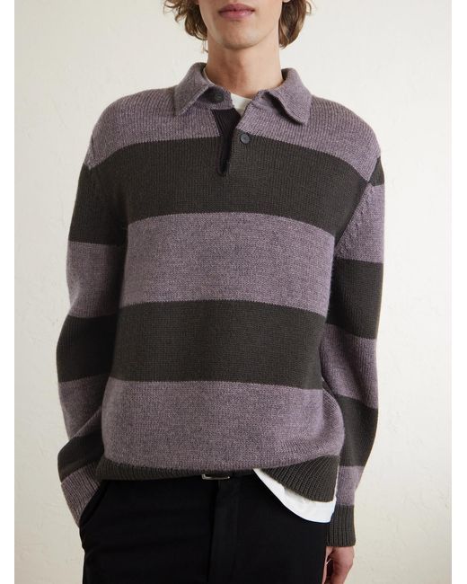 Paul Smith Gray Striped Wool Polo Sweater for men