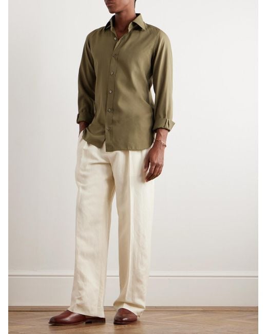 Tom Ford Green Cutaway-collar Silk-poplin Shirt for men