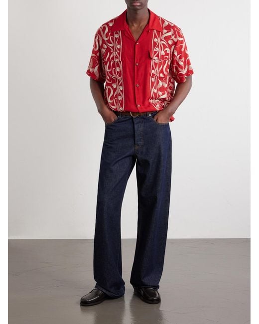 Kapital Red Camp-Collar Printed Woven Shirt for men