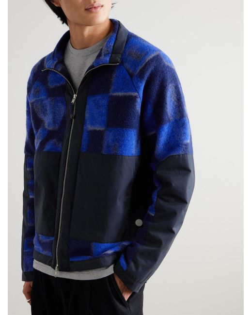 Folk Signal Jacke aus bedrucktem Fleece aus einer Wollmischung mit Shell-Besatz in Blue für Herren