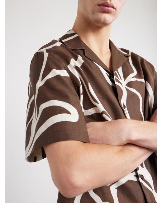 Frescobol Carioca Brown Roberto Floral-Print Linen Shirt for men