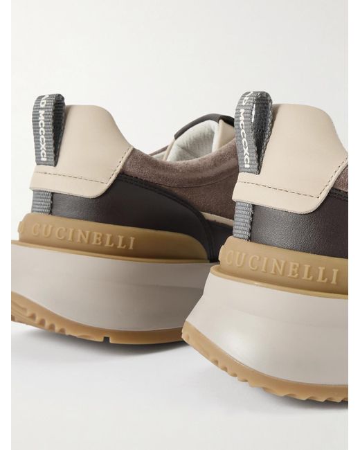 Brunello Cucinelli Brown Leather-trimmed Suede Sneakers for men