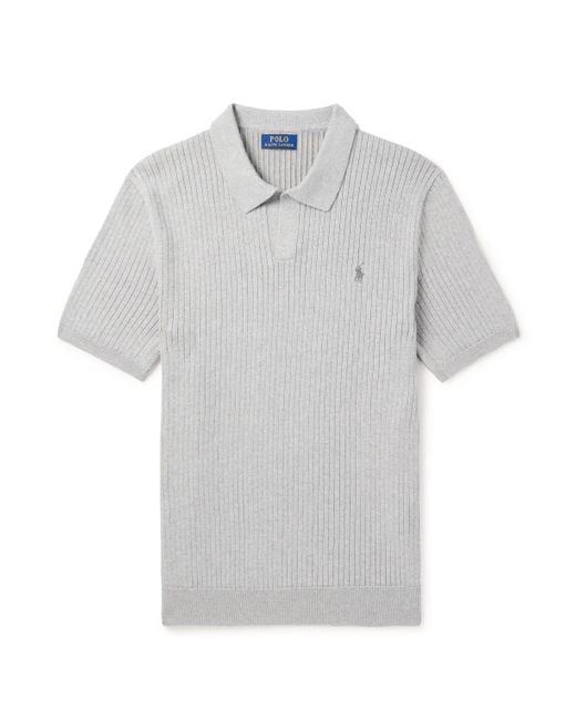 Polo Ralph Lauren Gray Logo-embroidered Ribbed Cotton Polo Shirt for men