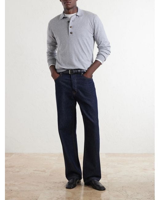 Eleventy Gray Cotton And Cashmere-Blend Polo Shirt for men