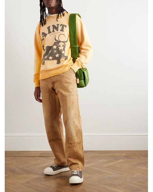 SAINT Mxxxxxx Yellow Distressed Printed Cotton-Jersey Sweatshirt for men