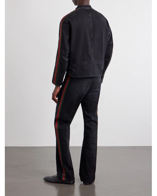 Gucci Blue Webbing-trimmed Denim Biker Jacket for men