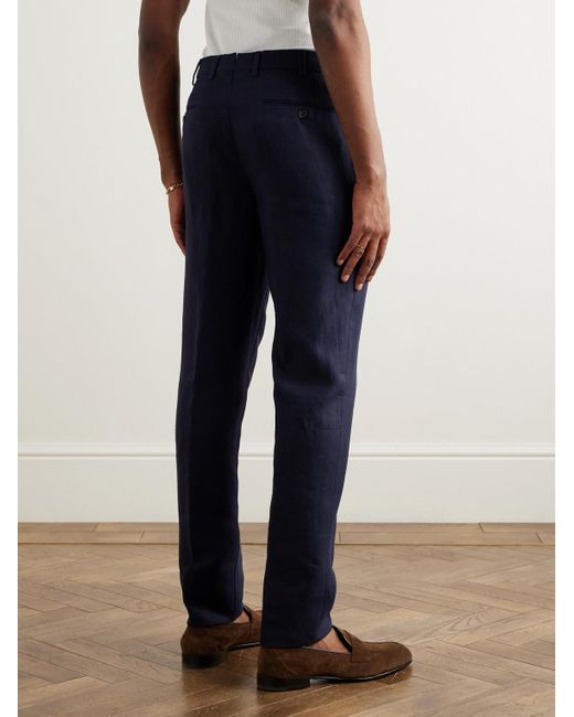 Loro Piana Blue Carlo Straight-leg Linen Suit Trousers for men