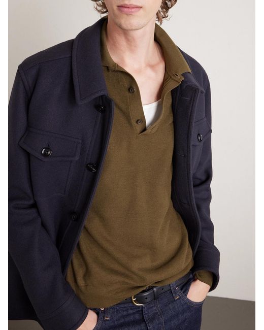 Tom Ford Green Silk And Cotton-Blend Piqué Polo Shirt for men