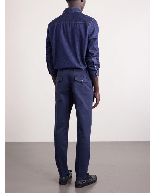 Eleventy Blue Slim-fit Cotton-blend Twill Chinos for men