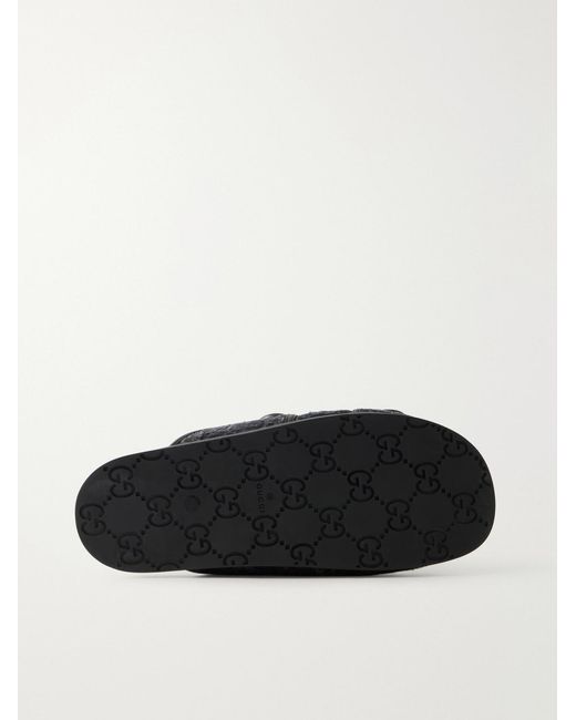 Gucci White Logo-Jacquard Leather-Trimmed Canvas Sandals for men