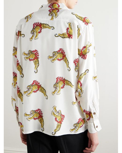 Wacko Maria Gray Tim Lehi Convertible-Collar Printed Matte-Satin Shirt for men
