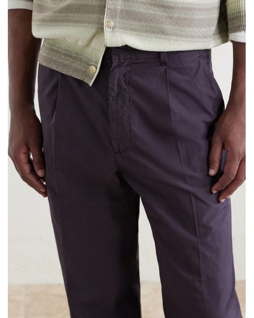 Auralee Blue Drawstring Cotton Straight-Leg Trousers for men