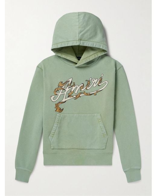 Amiri Green Filigree Logo-embroidered Cotton-jersey Hoodie for men