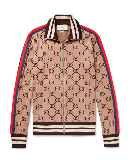 Gucci Brown Slim-fit Webbing-trimmed Cotton-jacquard Track Jacket for men