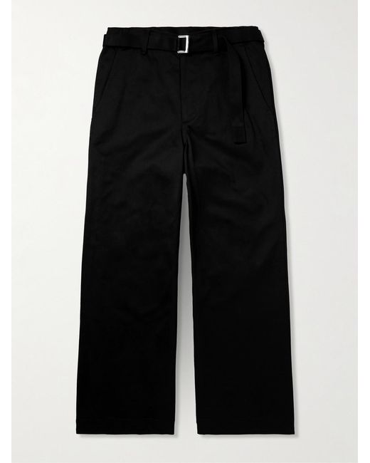 Sacai Black Straight-Leg Belted Cotton-Gabardine Trousers for men