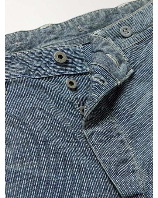 RRL Blue Hopkins Straight-leg Distressed Embroidered Jeans for men