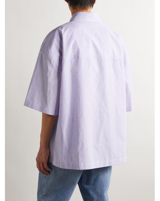 Camicia in misto cotone e lino a quadri di Bottega Veneta in Purple da Uomo