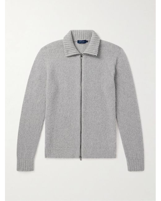 Thom Sweeney Gray Slim-Fit Merino Wool-Blend Zip-Up Cardigan for men