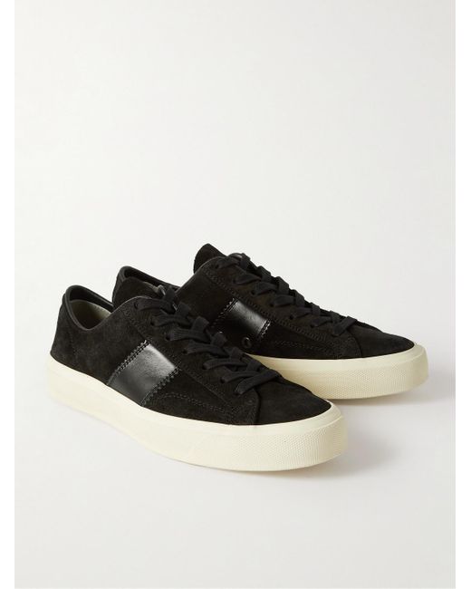 Tom Ford Black Cambridge Leather-trimmed Suede Sneakers for men