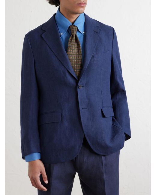 Rubinacci Blue Linen Suit Jacket for men