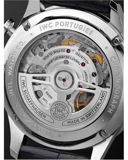 Iwc Black Portugieser Automatic Chronograph 41mm Stainless Steel And Alligator Watch for men