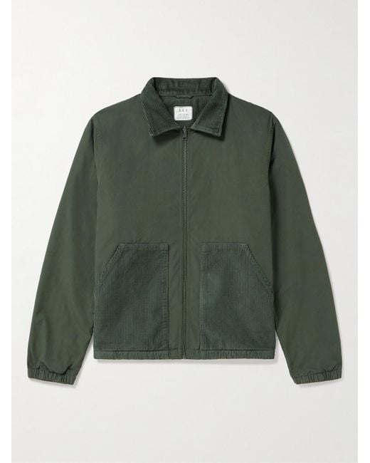 Save Khaki Green Reversible Garment-dyed Cotton-canvas And Corduroy Jacket for men