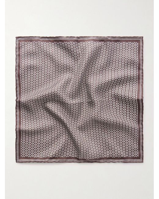 Brunello Cucinelli Brown Printed Silk Pocket Square for men