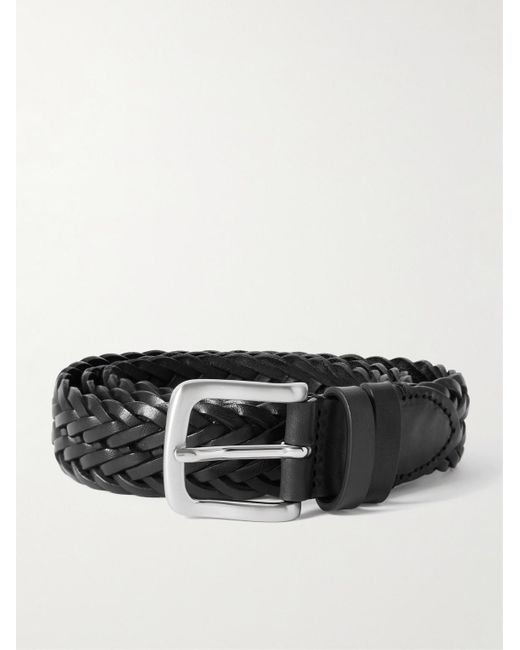 Mr P. Black 3Cm Woven Leather Belt for men