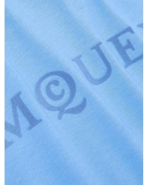 Alexander McQueen Blue Logo-Flocked Cotton-Jersey T-Shirt for men