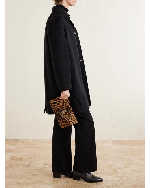 Logo-Appliquéd Leopard-Print Calf Hair Pouch di Saint Laurent in Metallic da Uomo