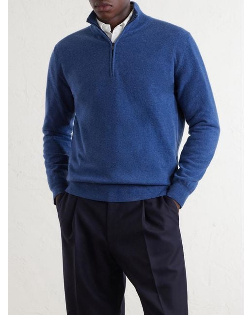Altea Blue Virgin Wool Half-zip Sweater for men