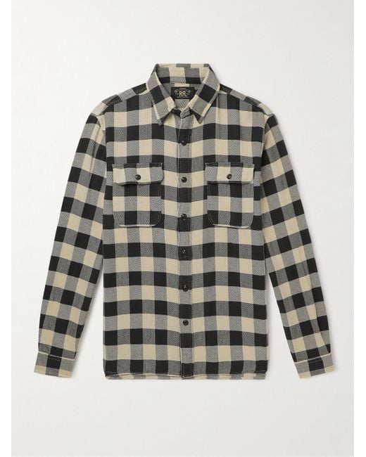 RRL Gray Matlock Checked Cotton And Linen-Blend Twill Shirt for men