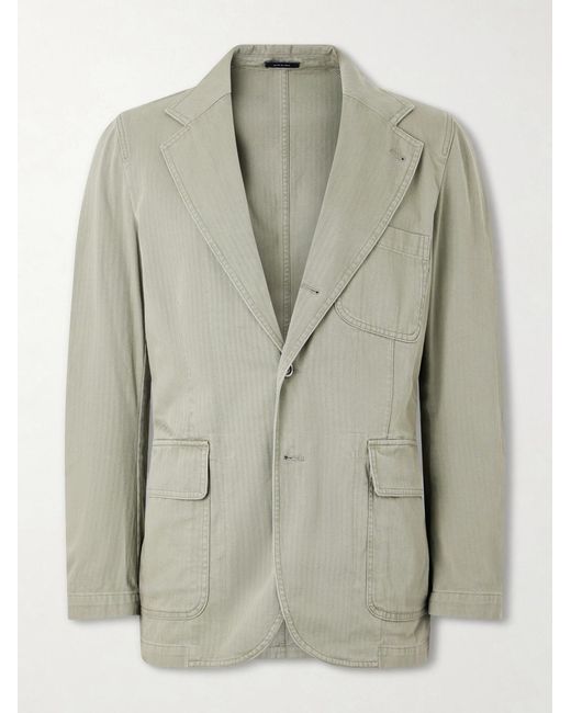 Drake's Green Games Herringbone Cotton Suit Jacket for men