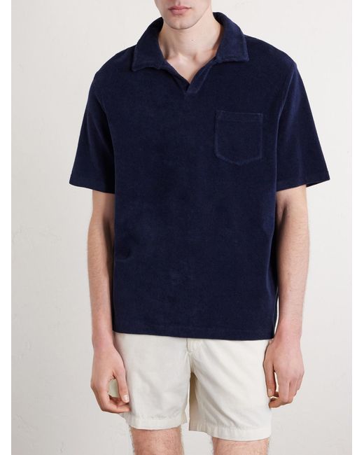 Mr P. Blue Cotton And Silk-Blend Terry Polo Shirt for men