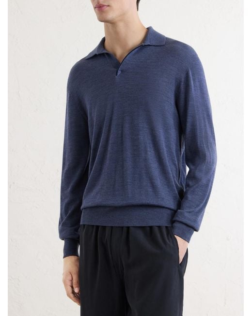 Sease Blue Lasca Virgin Wool Polo Sweater for men
