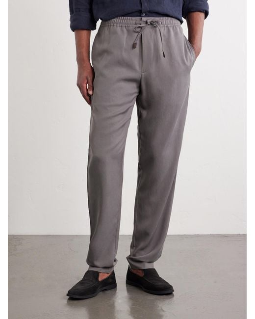 Canali Gray Straight-Leg Lyocell Drawstring Trousers for men
