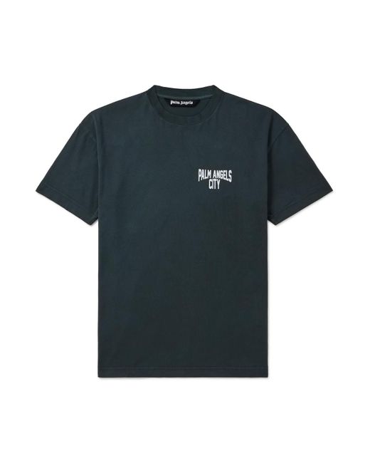 Palm Angels Black City Logo-print Washed Cotton-jersey T-shirt for men
