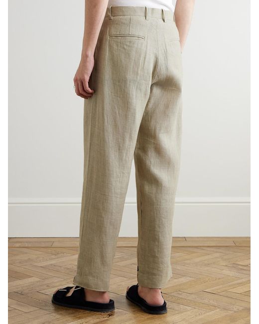 Kartik Research Natural Straight-Leg Embroidered Linen Trousers for men