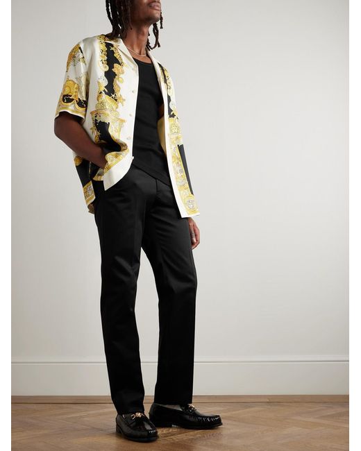 Versace Black Straight-Leg Embellished Cotton-Gabardine Trousers for men