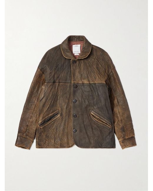 Visvim Brown Eton Crinkled-leather Jacket for men