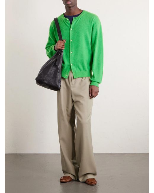 Auralee Green Brushed Cashmere And Cotton-Blend Cardigan for men