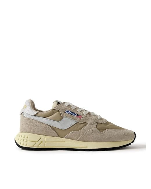 Autry White Reelwind Low Cracked-Leather Trimmed Suede And Shell Sneakers for men