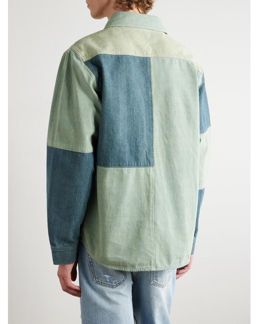 MANAAKI Blue Patchwork Denim Shirt for men